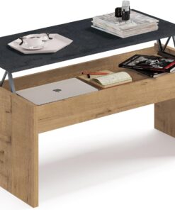 MUEBLES PITARCH | Mesa de Centro Elevable, Mesita Salón de Café, Mesa Auxiliar Comedor, Roble Gold, 47x100x50cm (Cerrada) 58x100x50 cm (Abierta), Mesita Baja para Sofá, Moderna, Modelo Oslo
