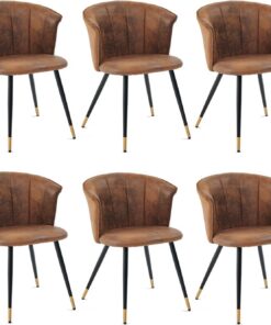 MEUBLE COSY Juego de 6 Sillas de Comedor Sillón Tapizado en Gamuza con Reposabrazos Patas Metálicas para Cocina Salón
