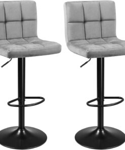SONGMICS Juego de 2 Taburetes de Bar, Silla Alta, Altura Regulable con Funda de PU, Giratorio con Respaldo y Reposapiés, Comedor, Mostrador, Acero Cromado, Marrón Nogal LJB064K09
