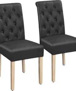 Yaheetech Juego de 2 Sillas de Comedor Acolchada de Piel sintética Negro | Ergonómico, Diseño Moderno, con Respaldo Alto, Montaje Rápido, Tejido transpirable, Silla para Comedor Cocina