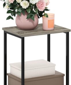 Furinno Simplista Mesa Auxiliar con Marco de Metal, Madera, Roble Francés, Paquete de 1