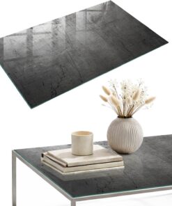 Tapa para Mesa de Centro 120x80 cm | Rectangular | Bordes Pulidos | Textura industrial | con Impresión Decorativa | Pies Antideslizantes | Vetro Temperato | para la Cocina y Salón