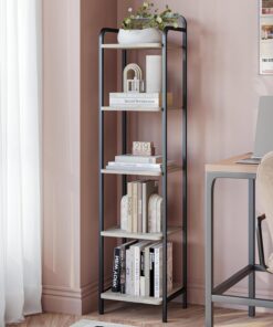 Hzuaneri Estantería para libros, estante estrecho para libros, organizador de almacenamiento de esquina industrial, estantería delgada para oficina en casa, sala de estar, dormitorio, cocina, 5