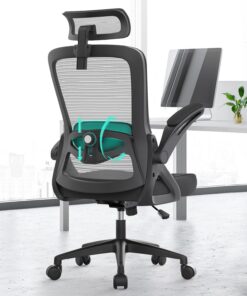 YONISEE Silla de oficina-Silla de oficina ergonómica con soporte lumbar,reposabrazos y reposacabezas ajustables,silla de oficina de malla con respaldo alto y cómoda para la oficina en casa (Black)