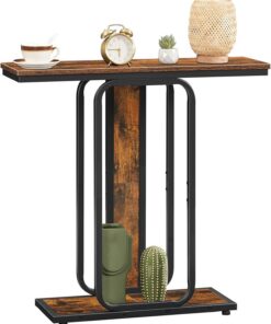 HOOBRO Mesa de Consola de Estilo Industrial, con Espacio de Almacenamiento, Aparador de Marco Geométrico de 2 Niveles, para Recibidor, Entrada, Salón, Dormitorio, Marrón Rústico y Negro EBF68XG01