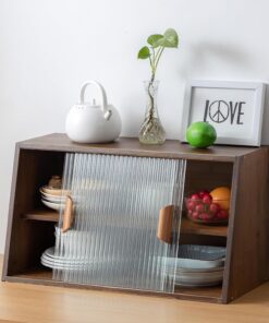 Tiita Armario pequeño de despensa de cocina, aparador de bambú con puertas de cristal, armario de despensa de alimentos para cocina, sala de estar y comedor