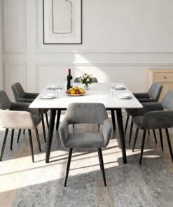 MEUBLE COSY Sillas de Comedor Juego de 6 con Reposabrazos, Sillas Cocina Nórdica, Asiento Acolchado en Tela de Pana, Patas Metal, Gris