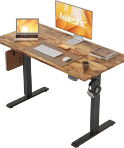 Agilestic Escritorio Elevable Eléctrico 100x60 cm, 2 Memorias, Marrón | Altura eléctrica regulable, sistema anticolisión y motor silencioso. Carga 70 kg, ideal para oficina y gaming.