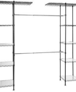 Amazon Basics Sistema organizador de armario extensible, Negro 144.8 - 203.2 x 35.6 x 182.9 cm