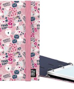 Grafoplas - Archivador Anillas a5, Carpebook Bits&Bobs True Love, Incluye Recambio 90 Hojas Cuadricula 5x5 Borde Color, Lomo Curvo Ergonómico, 4 Anillas Redondas 25mm, Certificado FSC