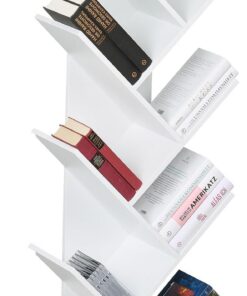 Relaxdays Estantería Libros, 9 Niveles, Librería Árbol, 138x51x25 cm, para CDs y DVDs, Salón, Despacho, Oficina, Blanco
