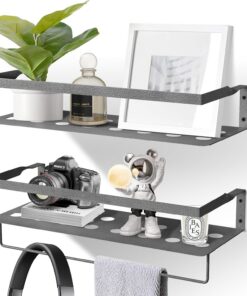 Uten Juego de 2 Baldas Pared, 40 cm Largo Estantes de Pared Clásicos Modernos con Toallero, Ahorre Espacio, Apto para Salón, Dormitorio, Cocina, Baño, Hierro, Gris