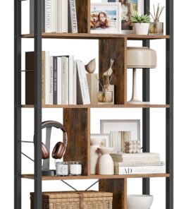 VASAGLE Librería, Estantería de Almacenamiento de 5 Niveles, Organizador de Oficina de Estudio, con Compartimentos, para Salón, Estilo Industrial, Marrón Rústico y Negro Tinta LBC12BX