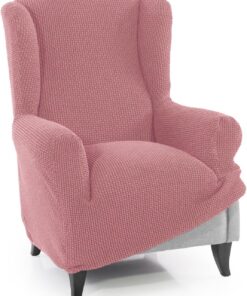 FAVERTI® Funda Super Elástica Sillón Orejero 1 Plaza 70 a 100 cm | Modelo NOVELE | Rosa Pastel | Protector de Calidad de Tejido Jacquard Tacto algodón | Protector Sillón orejero