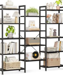 Coleshome Estantería Multipanel 5 Niveles, Separador Librería 145cm Negro | Estantería 3 Filas 5 Niveles 14 Baldas Antivuelco Separador de Ambientes Exhibir Libros Plantas Decoración Salón Oficina