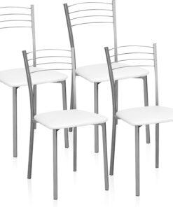 duehome | Pack 4 Sillas Cocina, Sillas Comedor, Sillas Metalicas, Modelo Chef 20, Acabado en Gris y Blanco, Medidas: 40 cm (Ancho) x 41 cm (Largo) x 85 cm (Alto)