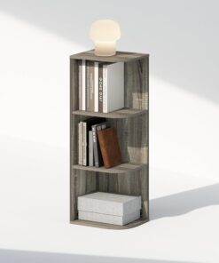 Furinno Reed - Estantería esquinera de 3 niveles, estante para libros, estantes de esquina, estante de almacenamiento, para organización y almacenamiento, oficina en casa, sala de estar, roble francés