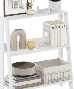 FURINNO Ladder Estantería De 3 Niveles para Libros, De Almacenamiento Tipo Escalera, para Organización En Sala De Estar U Oficina En Casa, Color Blanco
