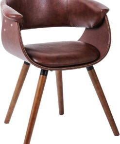 Kare Design Sillón Monaco, turrón, vintage, aspecto cuero, patas de madera de haya, oficina en casa, salón, comedor, silla de estudio, 72x58x47 cm