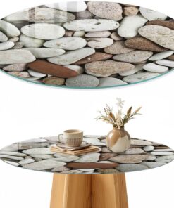 Tapa para Mesa de Centro 100 cm | Redondo | Espesor 4 mm | Bordes Pulidos | Piedras naturales | con Impresión Decorativa | Vetro Temperato | Pies Antideslizantes | para la Cocina y Salón