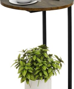 HDANI Mesa Auxiliar en Forma de C,Mesa Auxiliar de Sofá,Mesa de Cama,Mesilla de Noche Redonda,Mesa de Centro,Salón,Sala de Estar (MarrÓn RÚstico y Negro, 40×40×60cm)