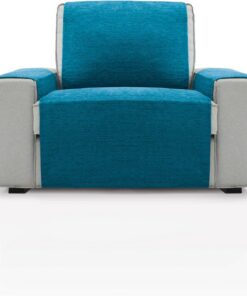 FAVERTI® Cubre Sillón 1 Plaza o sillón Relax de 55 cm | Modelo PEGO | Azul | Chenilla Tacto Extra Suave, Protector sillón de Calidad Hecho en España con Material Reciclado