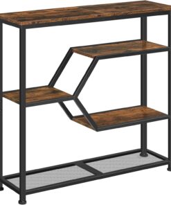 MAHANCRIS Mesa de Entrada, Consola de 5 Niveles, Mesita Estrecha de Estilo Industrial, Mesa de Sofá de 80 cm, Resistente Estructura Metálica, para Salón, Entrada, Pasillo, Marrón Vintage ACTHR13101