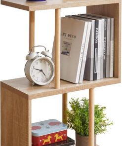 Aibiju Mesa Auxiliar de 3 Niveles en Forma de S, Mesa Auxiliar Estrecha para Sofá, Mesita de Noche Estrecha para Dormitorios, Salas de Estar y Estudios, Roble YD-ST003R