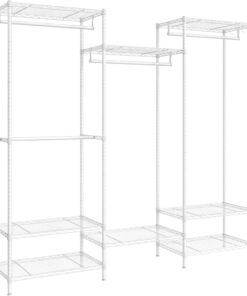 SONGMICS Armario de Ropa, Armario de Metal con Estantes Ajustables, Barras para Colgar y Ganchos, Duradero, Perchero Separable, Blanco Nube LGR431W01