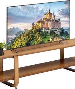 HollyHOME Mueble TV 140cm Mesa TV Salon Muebles de Salon 2 Niveles, Mueble TV Bambú Soporte para Centro de Entretenimiento, Natural-B