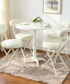 MEUBLE Cosy Juego de 4 Sillas de Comedor Plegable para Cocina, Tela de Imitación Pelo de Conejo, Estructura de Metal, Blanco