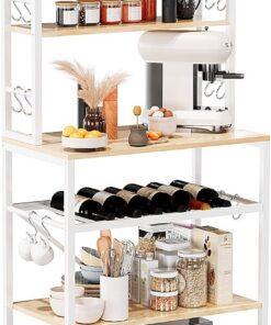 YMYNY Estantería de Cocina, Estantería de Panadería, para Microondas, Botellero Regulable en Altura, Marcos Metálicos, Estilo Industrial, 58 x 39 x 144CM, Color Natural HBR003R