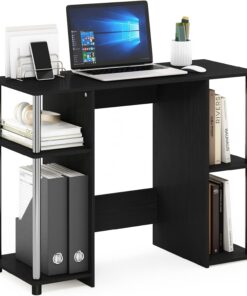Furinno Jaya Escritorio de Diseño Compacto para Ordenador, Madera de ingeniería, Americano/Acero Inoxidable, 39.50 (D) x 97.51 (W) x 72.59 (H) cm