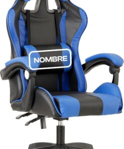 Baroni Home - Silla De Gaming Personalizable Azul y Negra, Silla Ergonómica de Oficina con Respaldo Regulable de 90° a 120°, con Reposacabezas, reposabrazos y Soporte Lumbar. Rotación de 360°
