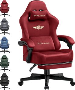 GTPLAYER Silla para Videojuegos, Transpirable, Silla de Oficina ergonómica, Tela, Silla ergonómica de PC, Respaldo Ajustable 160° y reposapiés Extensible, Color Rojo