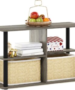 Furinno Romain Mesa de Centro con estantes, Engineered Wood, Roble Francés/Negro, 29.7 (D) x 80 (W) x 46.7 (H) cm