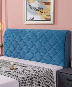 Funda de cabecera de Terciopelo, Funda elástica, protección anticolis, Perfecta for Camas Dobles, decoración de Dormitorio(BLU,220x70cm)