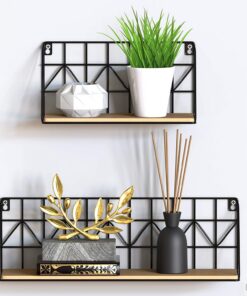 Gadgy Estantería de Pared Flotante - Juego de 2 Baldas de Metal y Madera, Estantes Decorativos para Cocina, Baño o Hogar - 45x12x15 y 30x12x15 cm