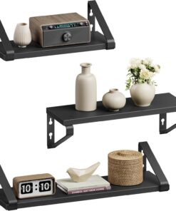 VASAGLE Estantes de Pared, estantes flotantes de Pared, Juego de 3, 2 Formas de Montaje, 30/35/40 cm, para salón, baño, Cocina, Tinta Negra y Negro Mate LWS033B10