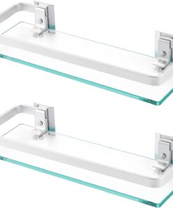 KES Estanteria Baño Alumimio Baldas Pared 8MM Extra Gruesa Vidrio Templado Estante Baño Cristal Rectangular Plateado 2 Pieza, A4126A-P2