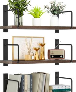 TRAYINDALY Estanteria Pared Madera Juego de 3, Baldas Flotantes Pared Rústicos y Decorativas Ideal para Dormitorio, Baño,Cocina, Oficina, Sala (Marrón)