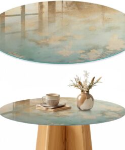 Tapa para Mesa de Centro 70 cm | Redondo | Multiusos | Bordes Pulidos | Fondo de tranquilidad | Pies Antideslizantes | con Impresión Decorativa | para la Cocina y Salón | Vetro Temperato