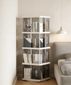 Estantería giratoria, estantería giratoria de 360° con base, soporte de exhibición de libros de gran capacidad y organizador para espacios pequeños, dormitorio, estudio, sala de estar