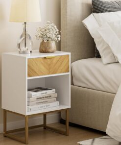 HEYZOEY® Mesita de Noche Moderna de Madera con cajón y Compartimento Abierto, Mesa Auxiliar para Dormitorio y Sala de Estar (Blanco, 40 x 30 x 60 cm)