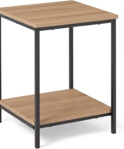 Amazon Basics Mesa Auxiliar con Estante Inferior, Cuadrada, Mesita de Noche para Dormitorio, Mesa Auxiliar de Sala de Estar con Estructura de Acero, Fácil Montaje, 40cm x 40cm x 51cm, Roble