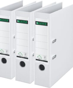 Leitz 310335001 – Archivador A4 80 mm Pack 3 Blanco | Etiqueta de lomo intercambiable, mecanismo de palanca y formato pack para archivo de oficina