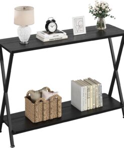 Garvee Mesa Consola Estrecha, recibidores de Entrada de 2 Niveles con Estante de Almacenamiento, Estructura de Metal, Uso en Entrada salón Oficina, 105 x 30 x 81 cm, Negro
