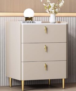 Mesitas de noche modernas de cuero para dormitorio, mesitas de noche de madera para dormitorio con 3 cajones, 3 cajones de gran capacidad, adecuadas para sala de estar, dormitorio, oficina (caqui