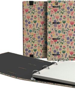 Unipapel - Carpeta 4 Anillas Ecológica A5, Incluye Recambio 90 Hojas Recicladas 90g, Cuadriculas 5x5, Bandas de Color, Uninature Design Holanda, FSC Recycled 100%, Carpebook