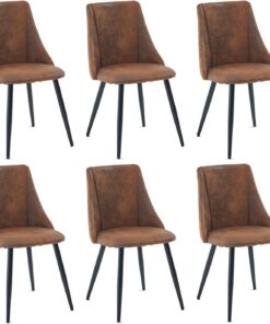 MEUBLE COSY Juego de 6 Sillas de Comedor Vintage Sillón Tapizado en Gamuza con Patas Metálicas para Cocina Salón